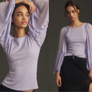 Anthropologie Fairy Dainty Lavender Purple Peasant Sleeve Top